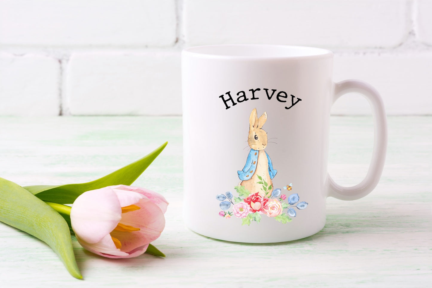 10oz Bunny Mug with Blue or Pink Bunny image 1