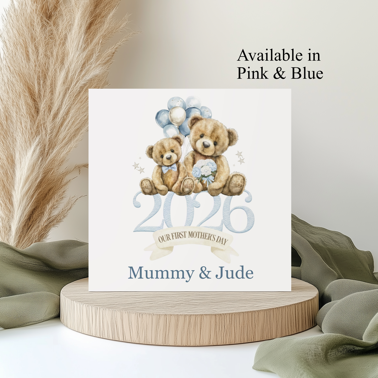 Personalised First Mother's Day Card 2026 in Pink or Blue, Our 1st Mothers Day Keepsake, New Mum Card, Mother's Day Gift from Baby