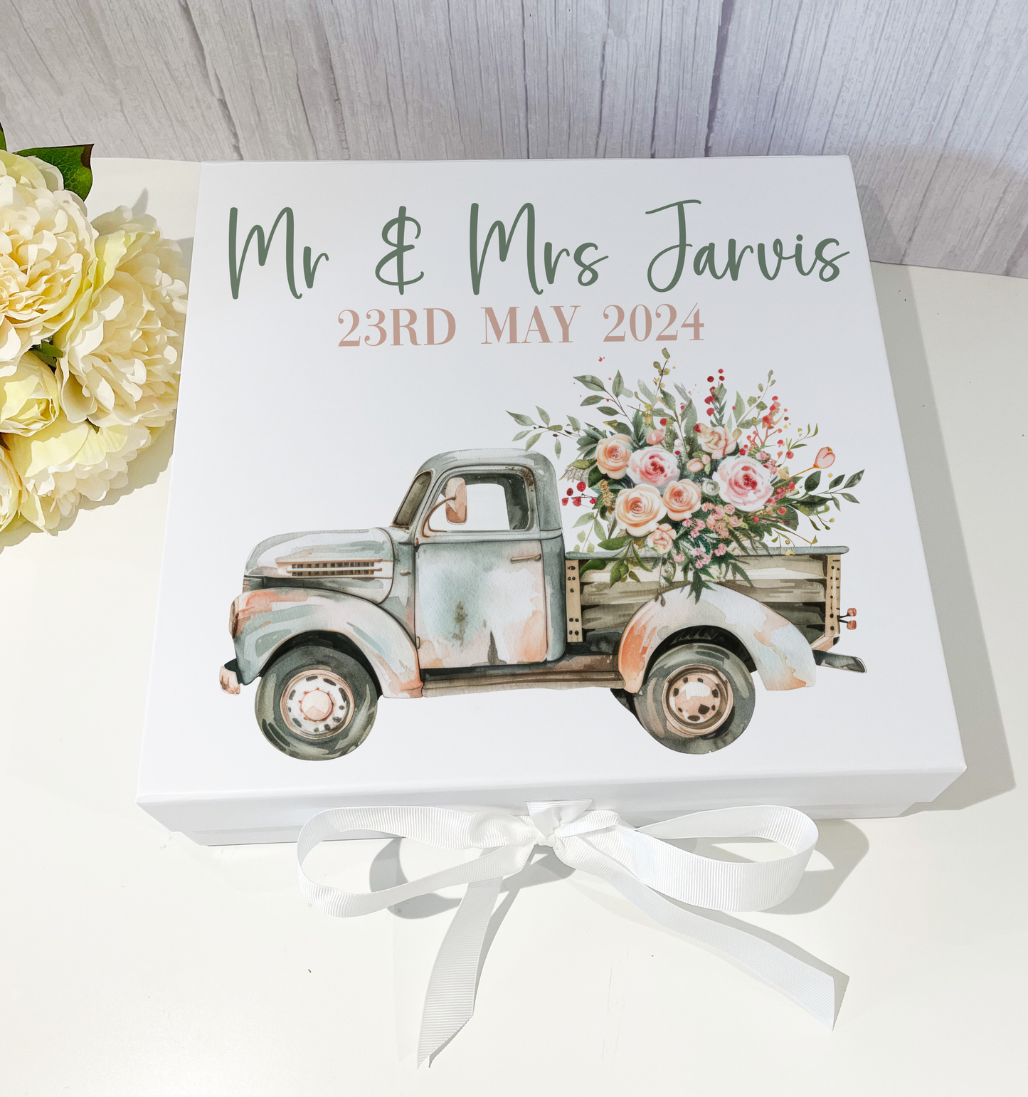 Floral Truck Wedding Keepsake Box image 0