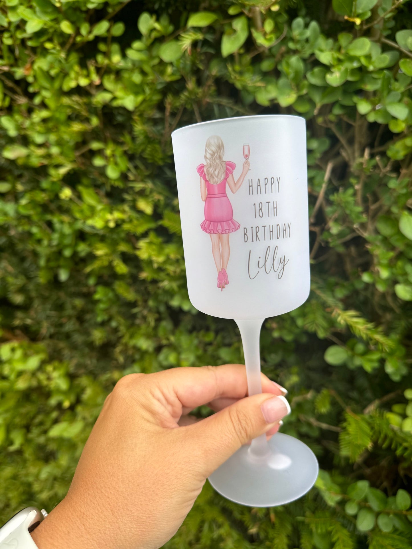 Personalised Wine Glass - Any Birthday Pink Dress image 2