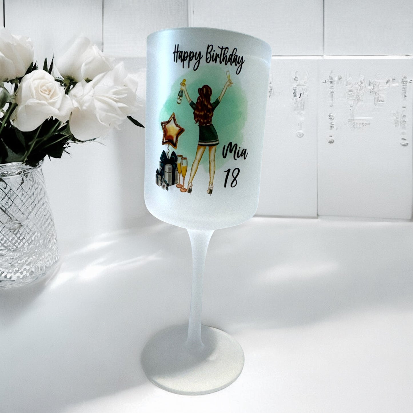 Personalised Wine Glass - Any Birthday Green Dress