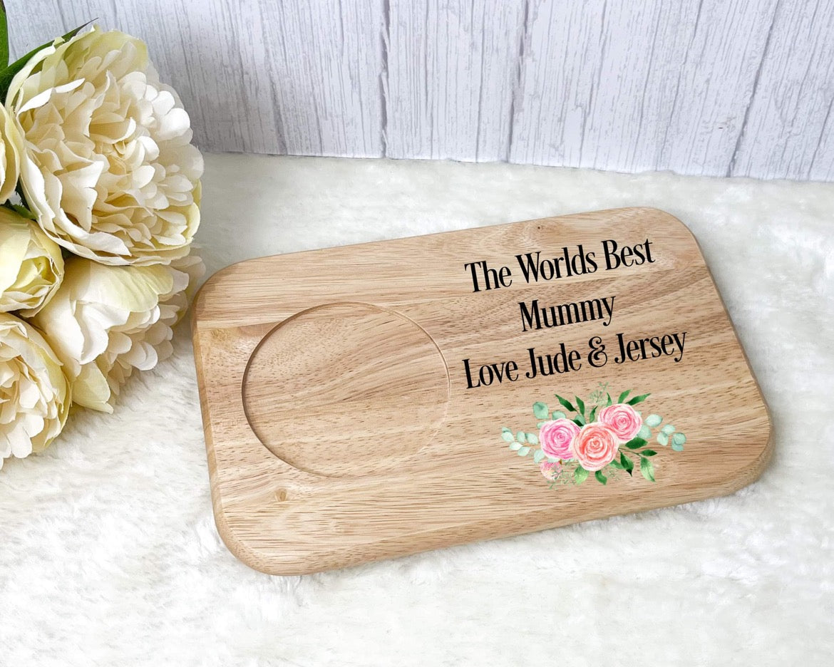 Personalised Tea & Biscuit Board - with pink roses image 0
