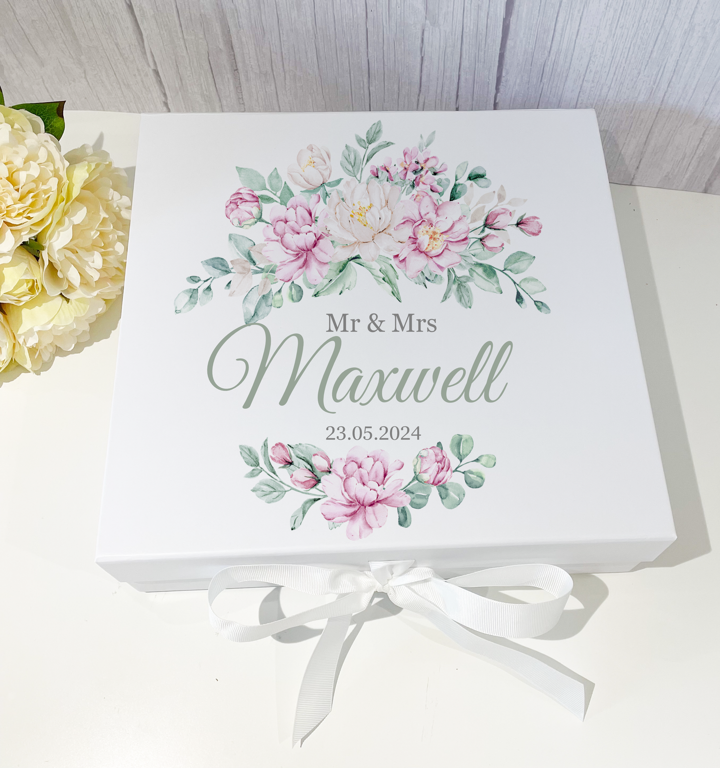 Pink & White Floral Wedding Keepsake Box image 0