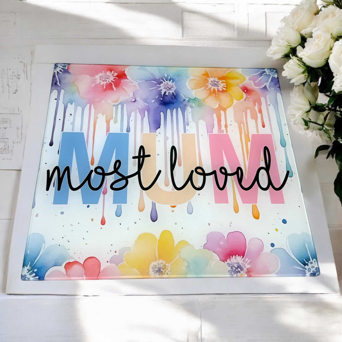 Large Dripping Flowers Glass Chopping Board