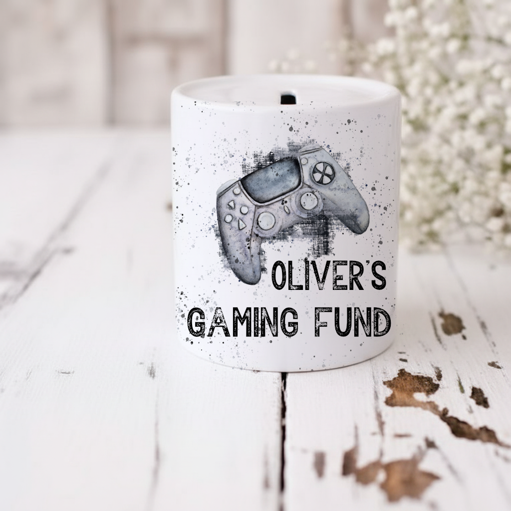 Personalised Ceramic Money Box - Gamer Design