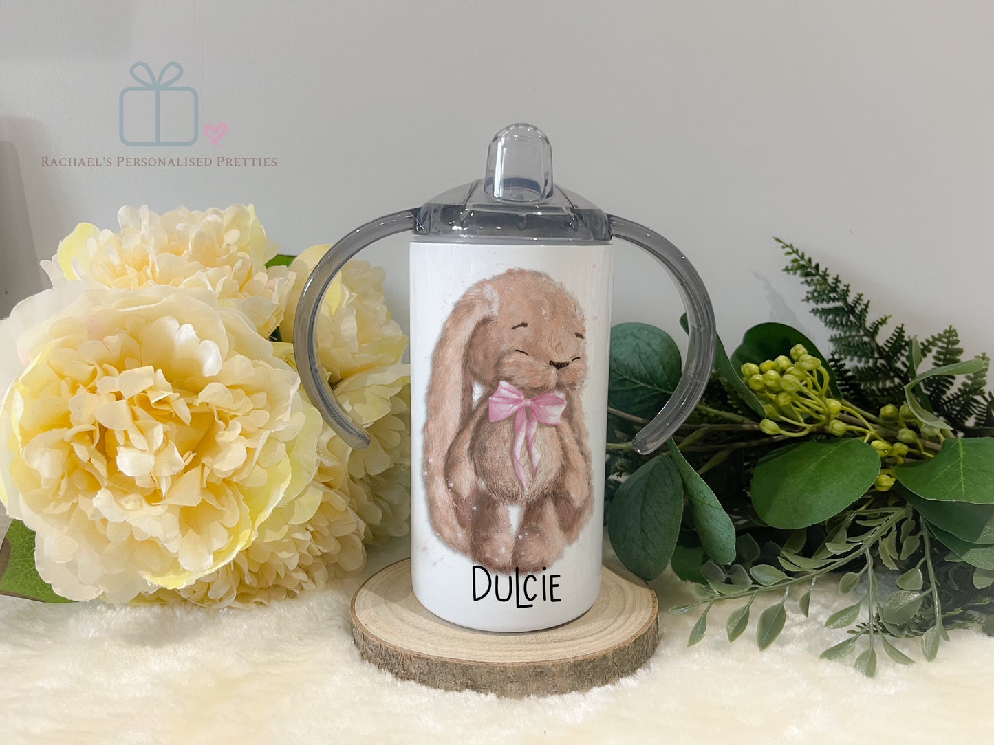 Personalised Metal Sippy Cup - Pink Bow Bunny image 0
