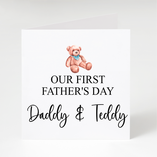 Our First Fathers Day Card - Blue Teddy Bear Design image 0