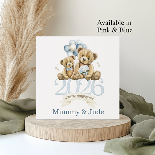 Personalised First Mother's Day Card 2026 in Pink or Blue, Our 1st Mothers Day Keepsake, New Mum Card, Mother's Day Gift from Baby