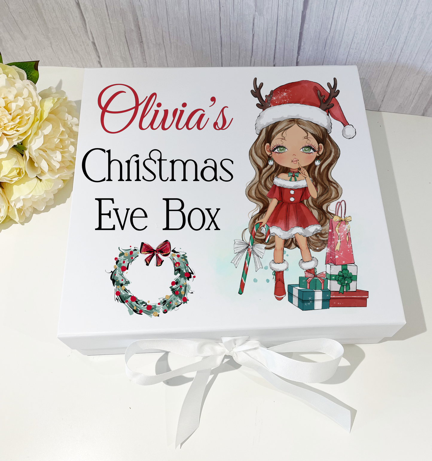 Reindeer Girl Christmas Eve Box with ribbon tie  image 2