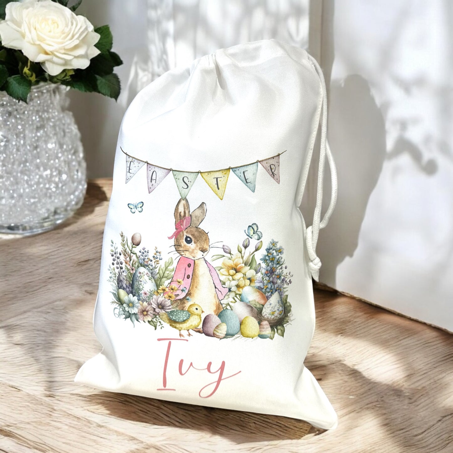 Pink Flopsy Bunny Inspired Easter Bunting Sack - 3 Sizes