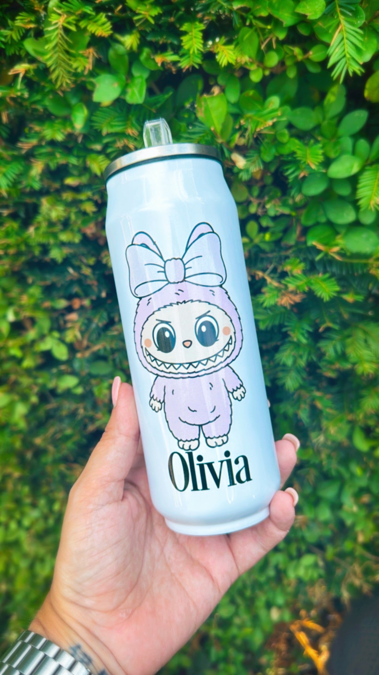Little Monsters Personalised Can Style Water bottle with Flip Straw
