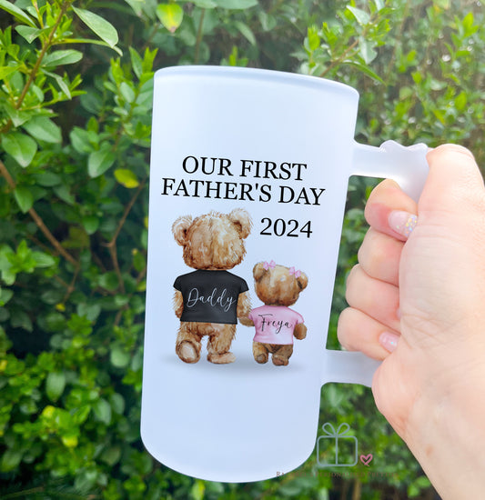 First Fathers Day Teddy Bear Beer Glass image 0