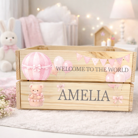 Pink New Baby Gift Crate