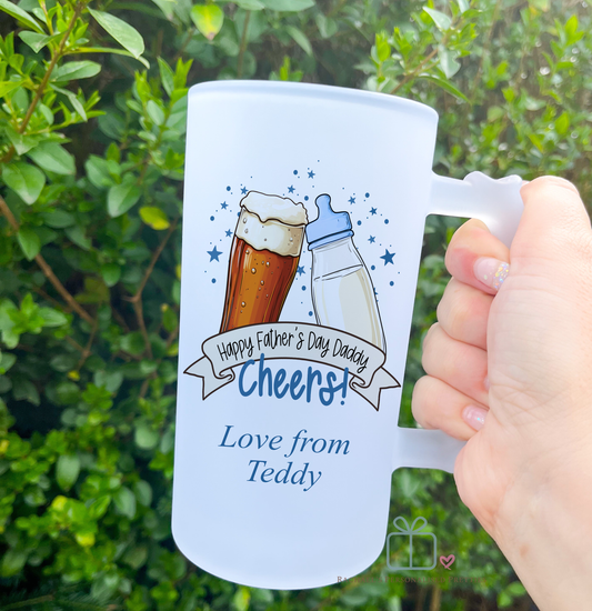 Father's Day Beer Glass and Bottle Frosted Glass