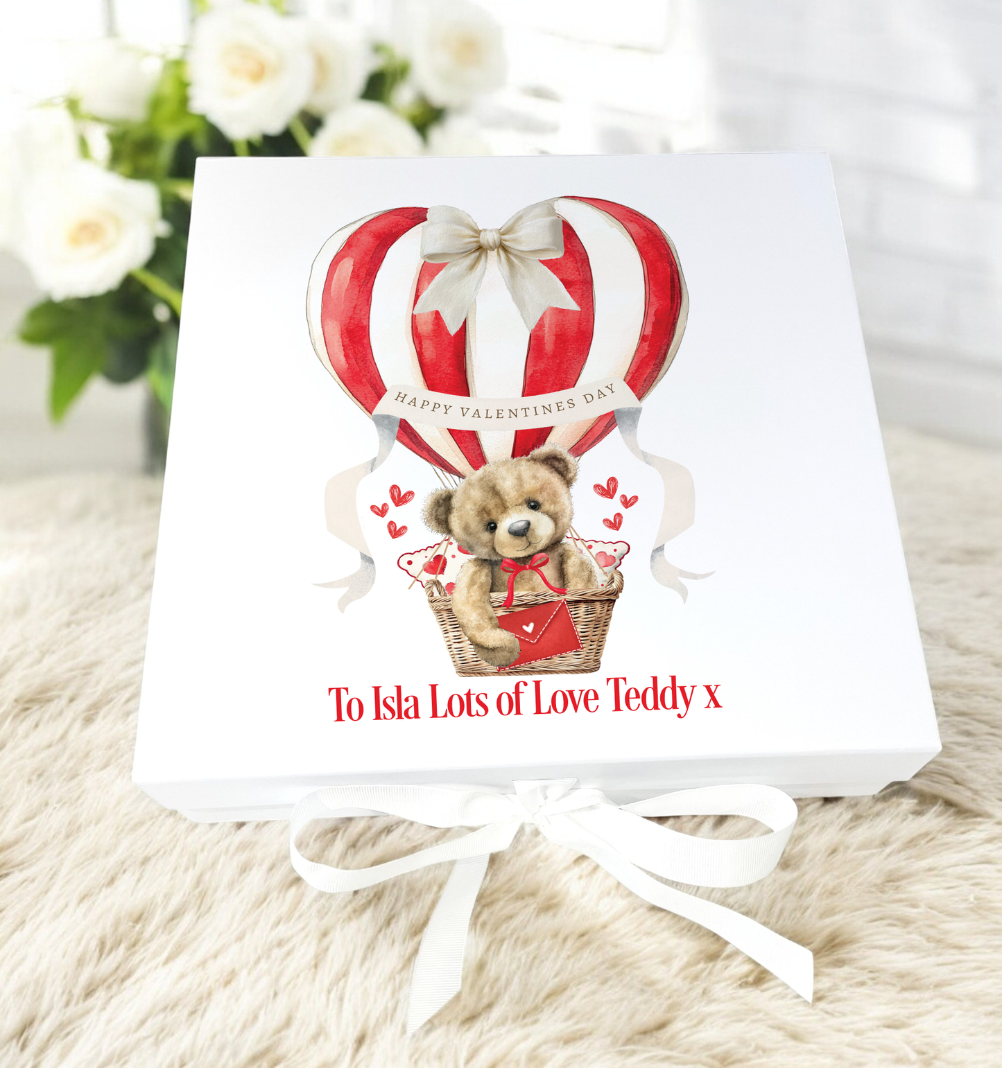 Hot Air Balloon Valentines Teddy Bear Box and Gifts