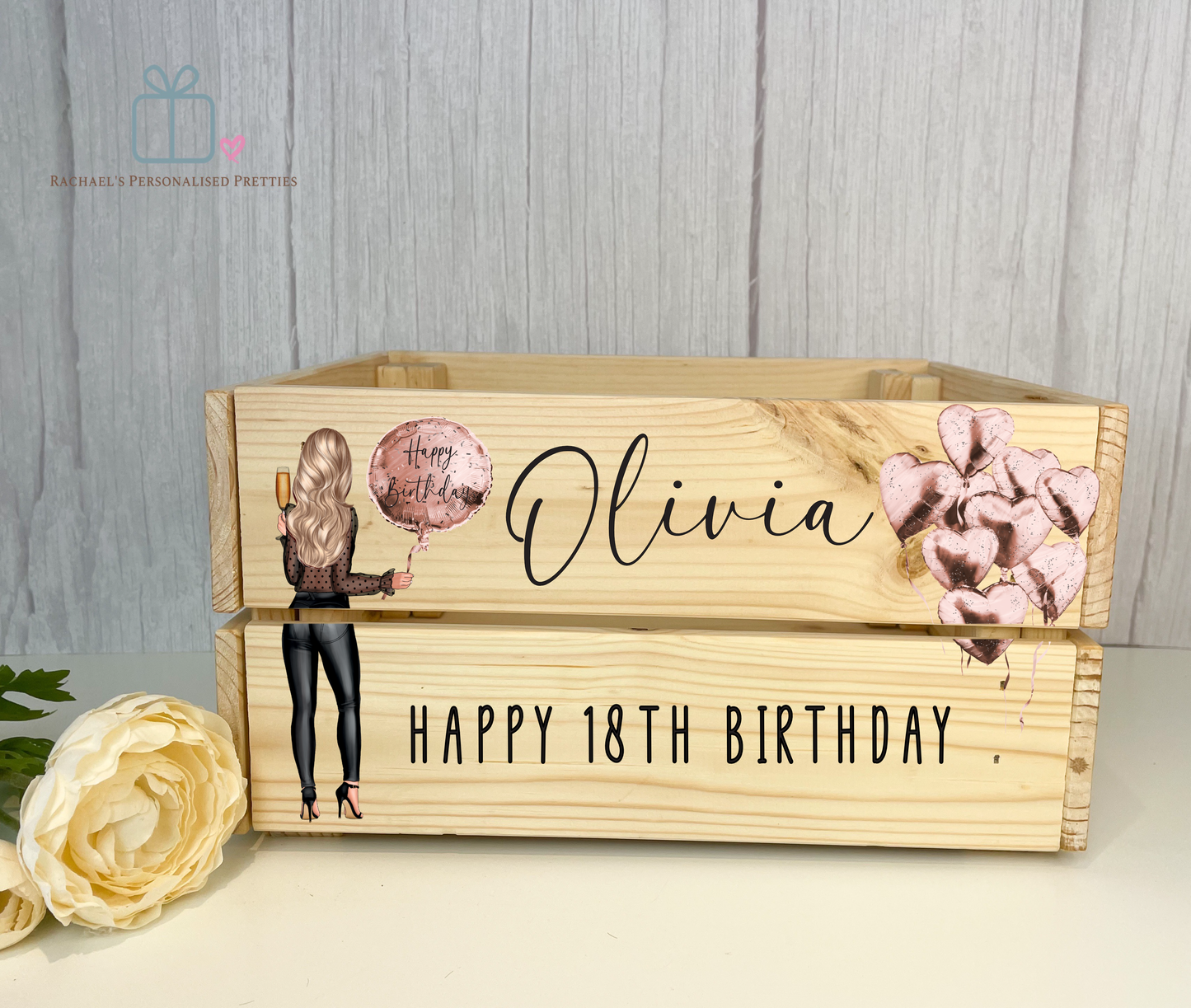 Wooden Black Outfit Girl Birthday Crate - Any Age