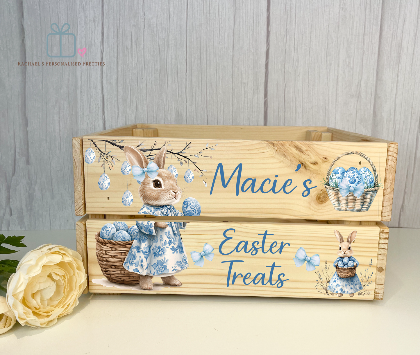 Blue Floral Easter Basket Crate