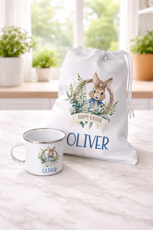 Blue Easter Wreath Bunny Easter A3 Sack Bag