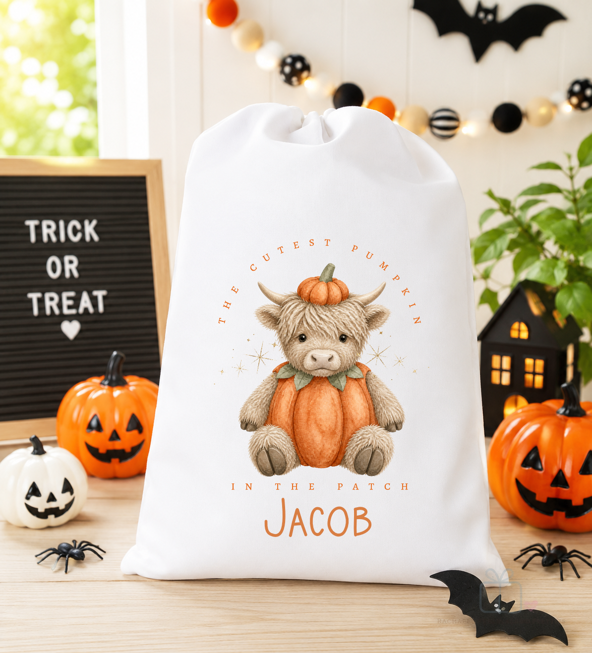 Halloween Pumpkin Highland Cow Trick Or Treat A3 Stuff Sack