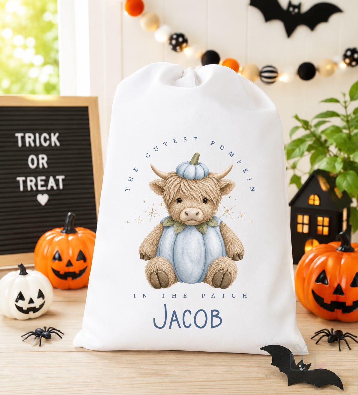 Halloween Pumpkin Highland Cow Trick Or Treat A3 Stuff Sack