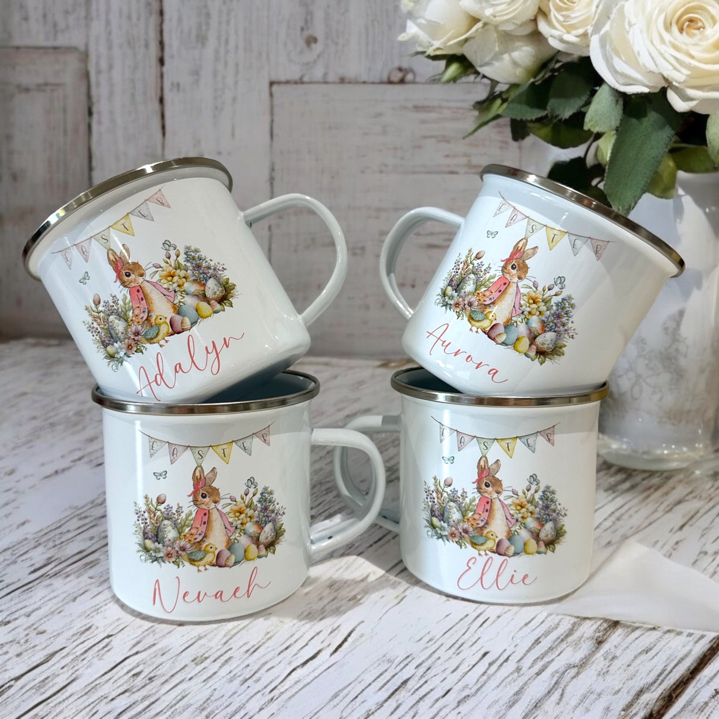 Pink Easter Bunny Enamel Mug