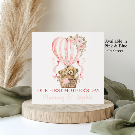 Personalised First Mother's Day Card in Pink, Green or Blue, Our 1st Mothers Day Keepsake, New Mum Card, Mother's Day Gift from Baby