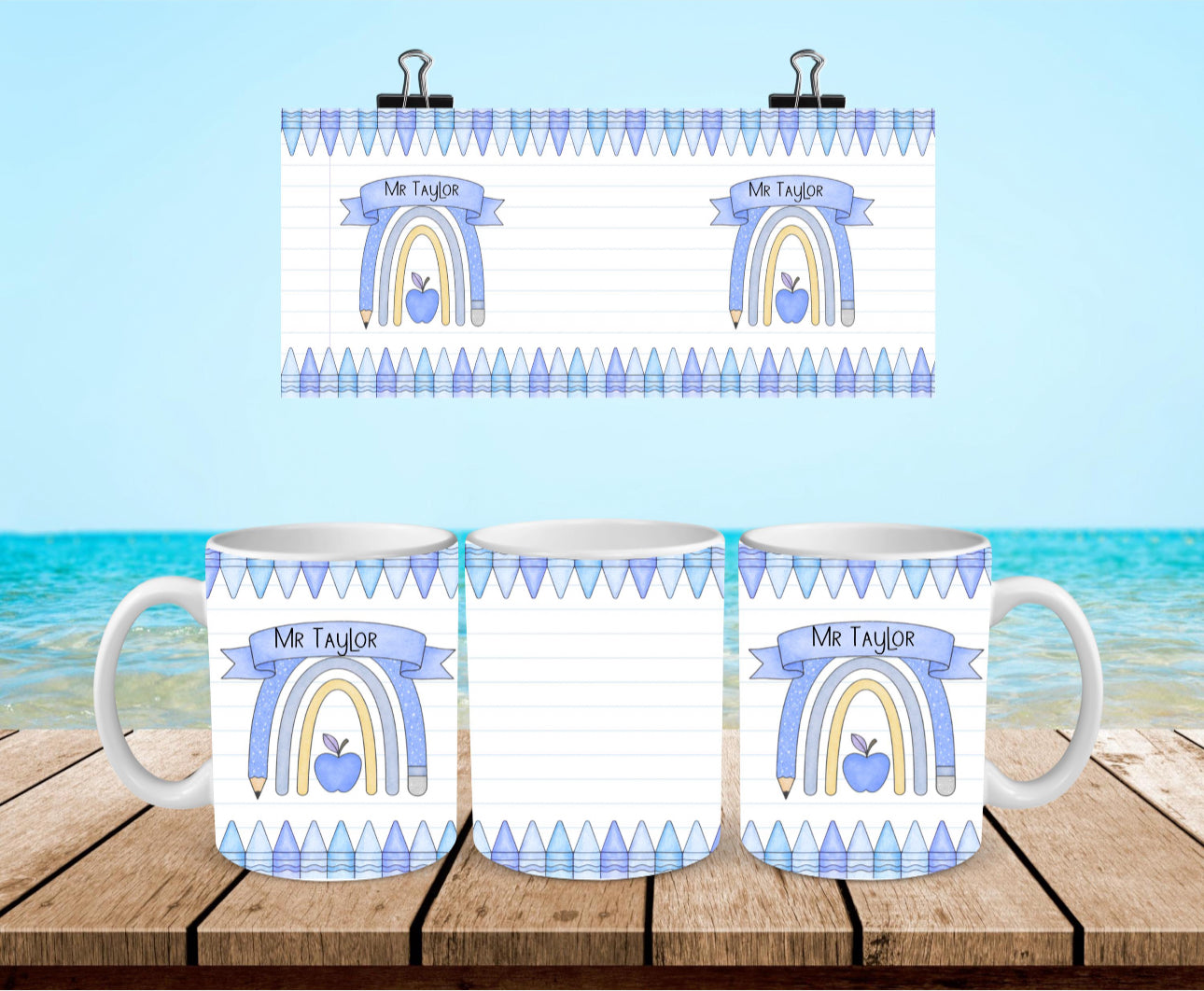 Personalised Teacher Mug with blue pencil design