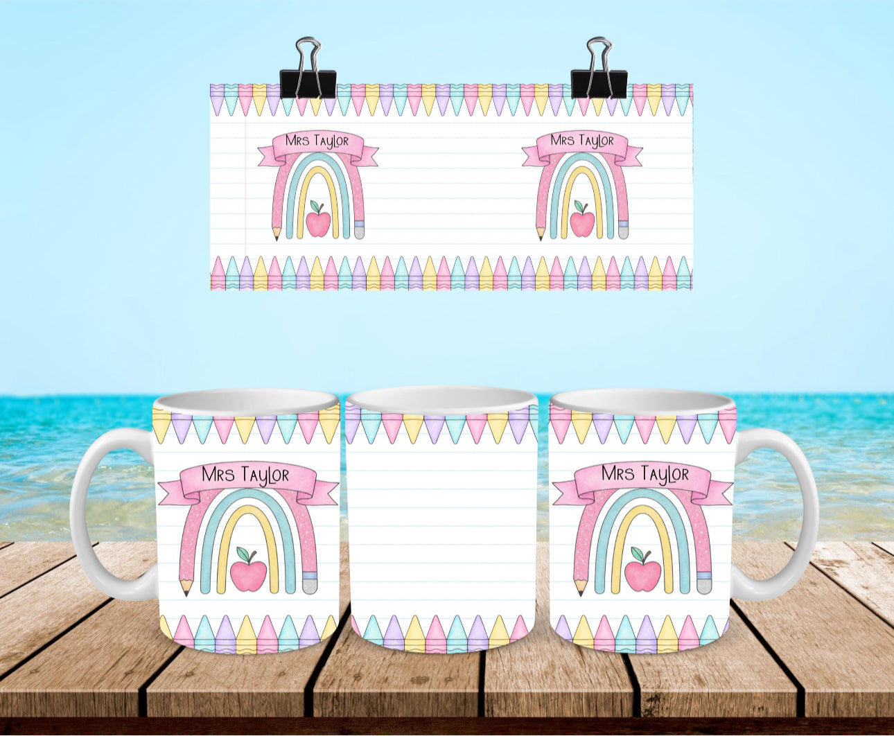 Personalised Teacher Mug with pastel pencil design