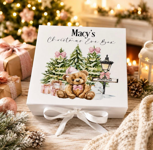 Pink North Pole Teddy Bear Christmas Eve Box