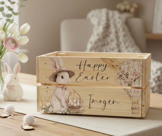 Neutral Easter Bunny Wooden Easter Crate