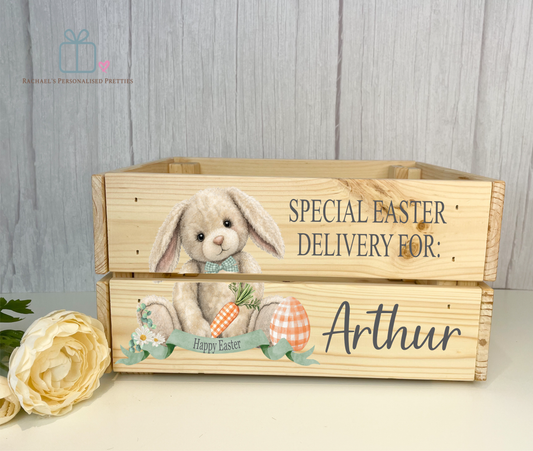 Gingham Easter Basket Crate - Blue, Pink or Green