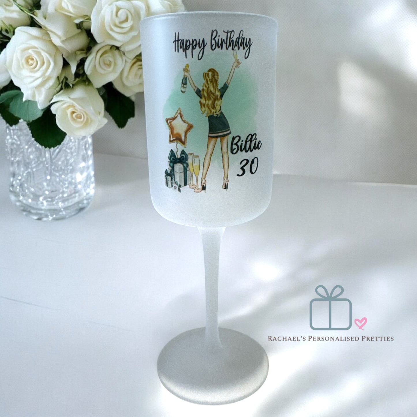 Personalised Wine Glass - Any Birthday Green Dress
