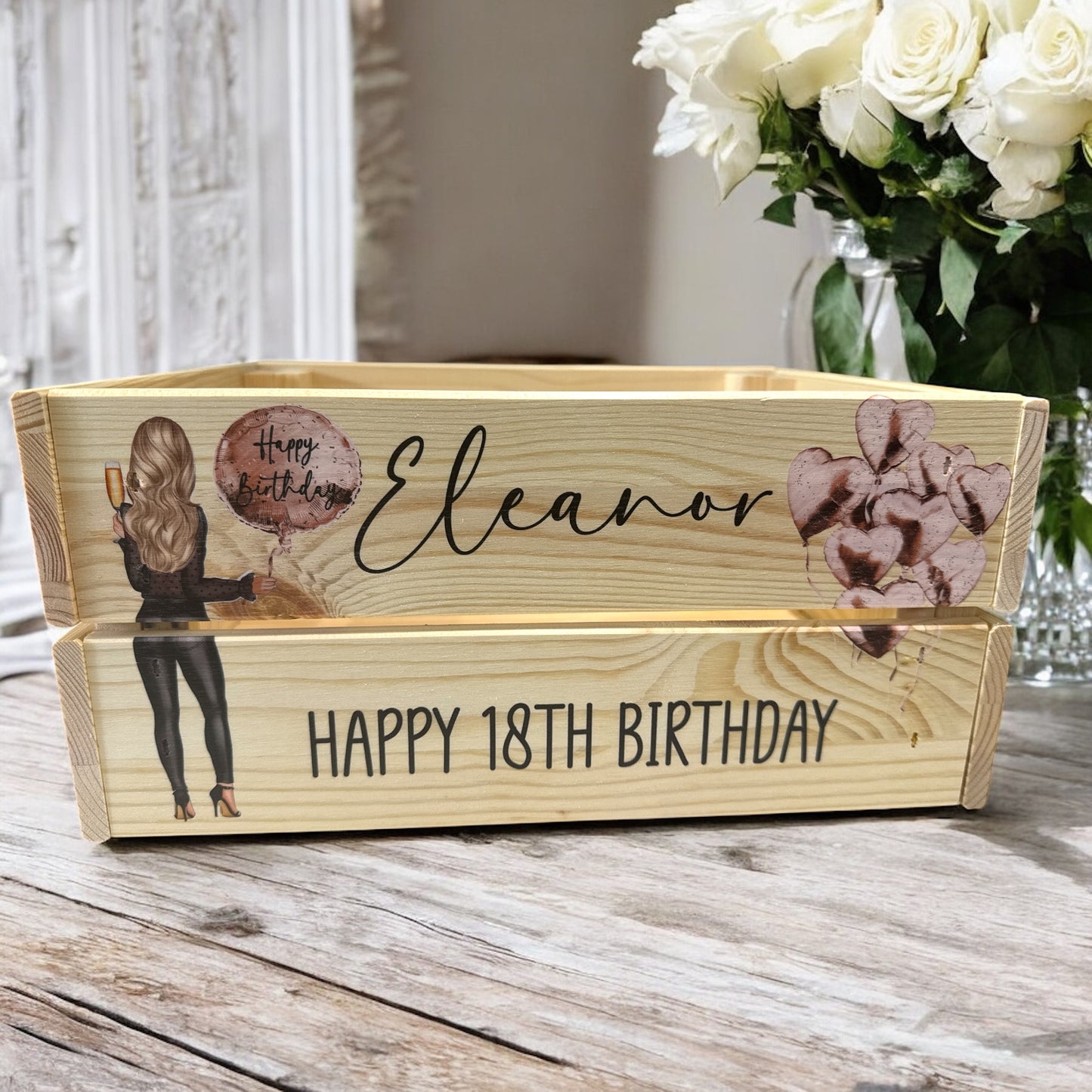 Wooden Black Outfit Girl Birthday Crate - Any Age