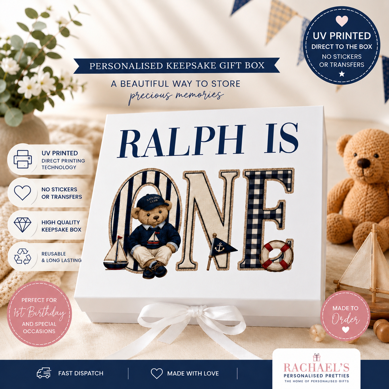 Any Age Birthday Gift Box - Sailor Bear Design