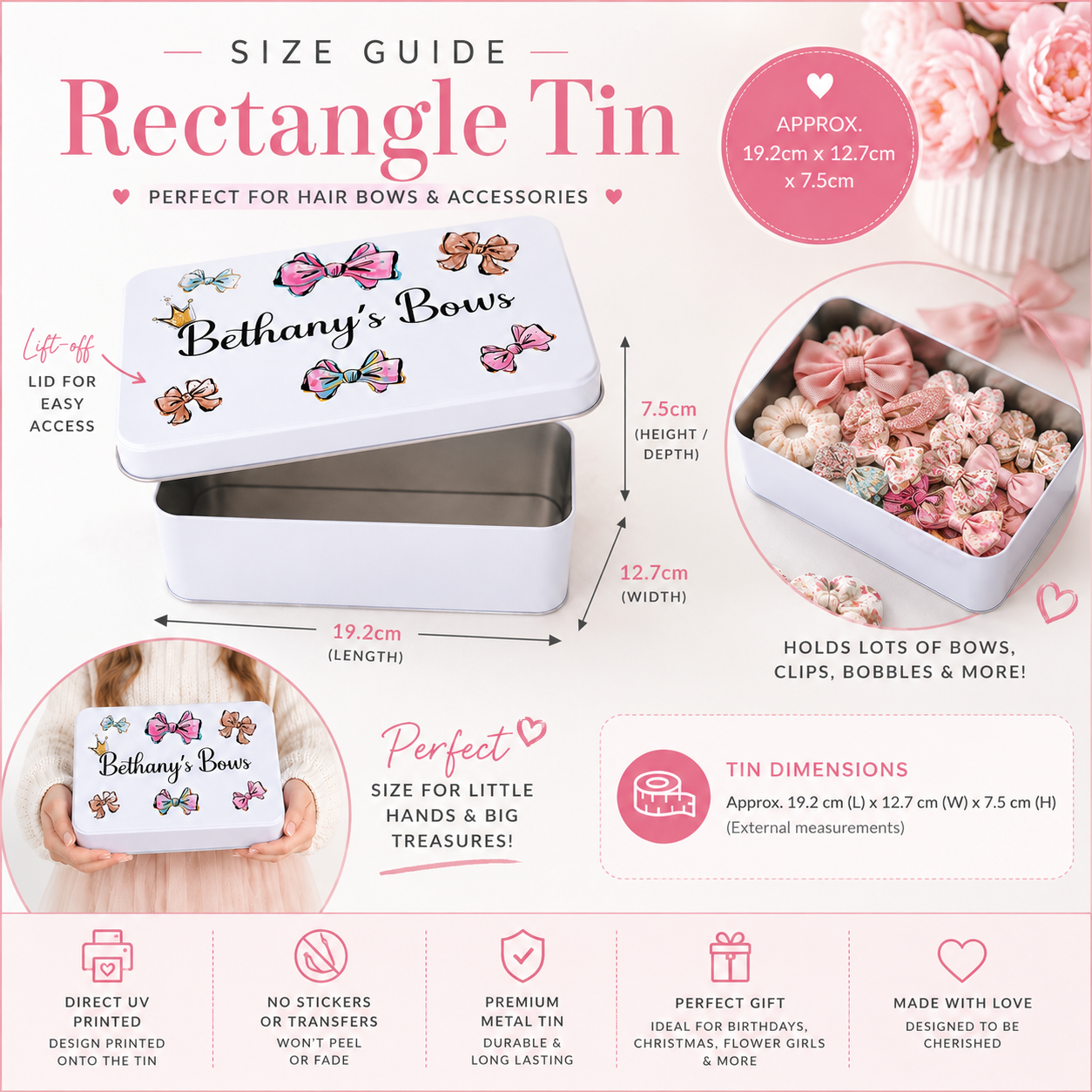 Personalised Hair Bows Tin