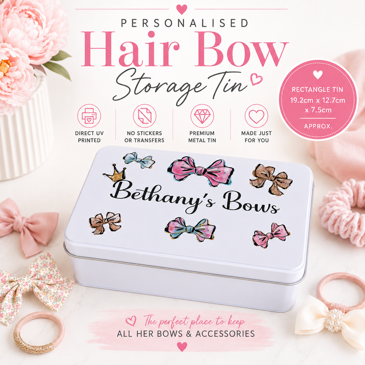 Personalised Hair Bows Tin