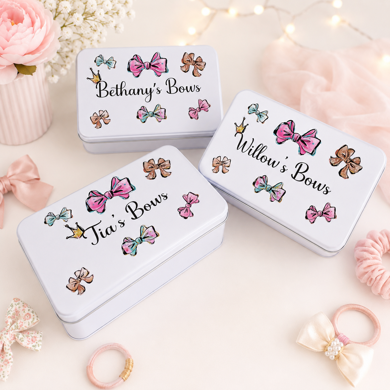 Personalised Hair Bows Tin