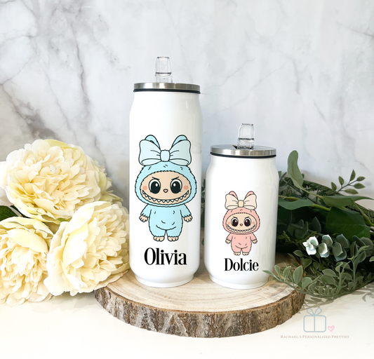 Little Monsters Personalised Can Style Water bottle with Flip Straw