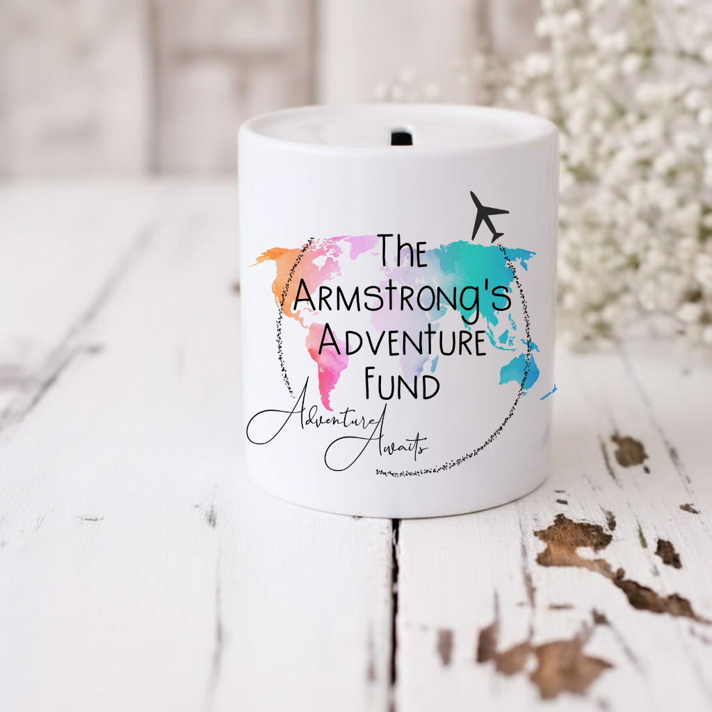 Personalised Ceramic Money Box - Adventure Travel Fund