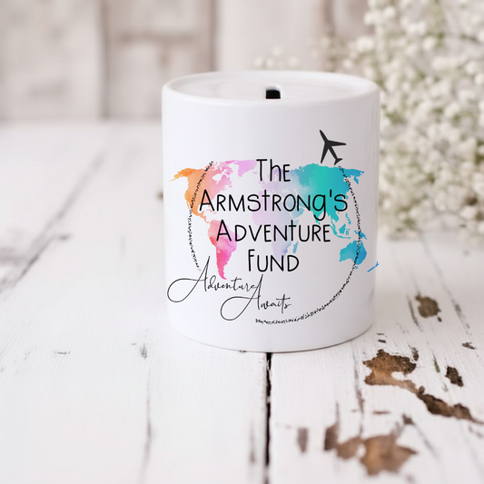Personalised Ceramic Money Box - Adventure Travel Fund