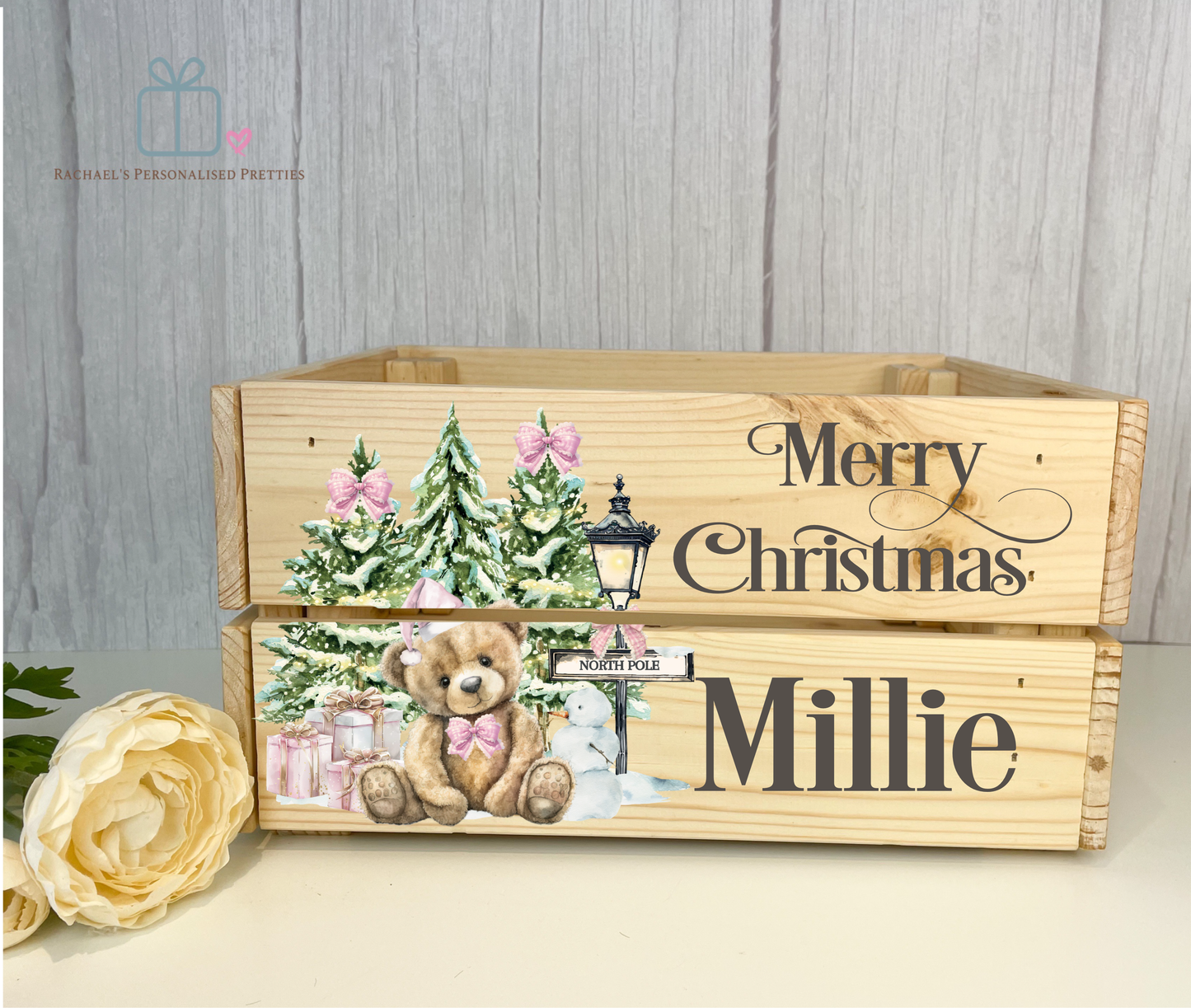 Pink North Pole Bear Christmas Crate