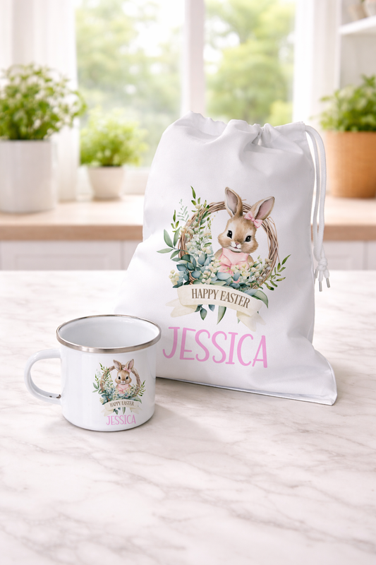 Pink Easter Wreath Bunny Easter A3 Sack Bag