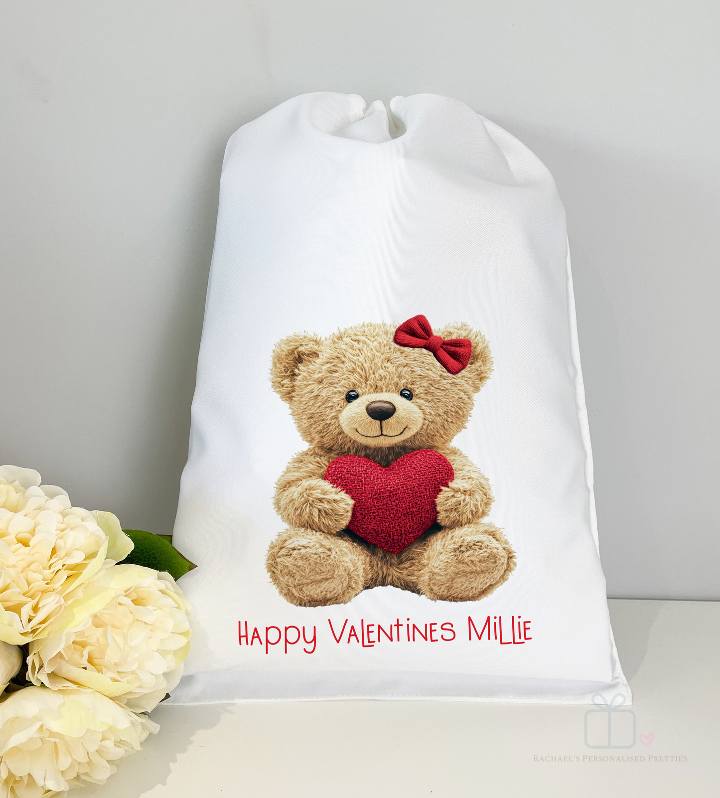 Personalised Valentine’s Boy or Girl Real Teddy Sack – A3 Gift Bag
