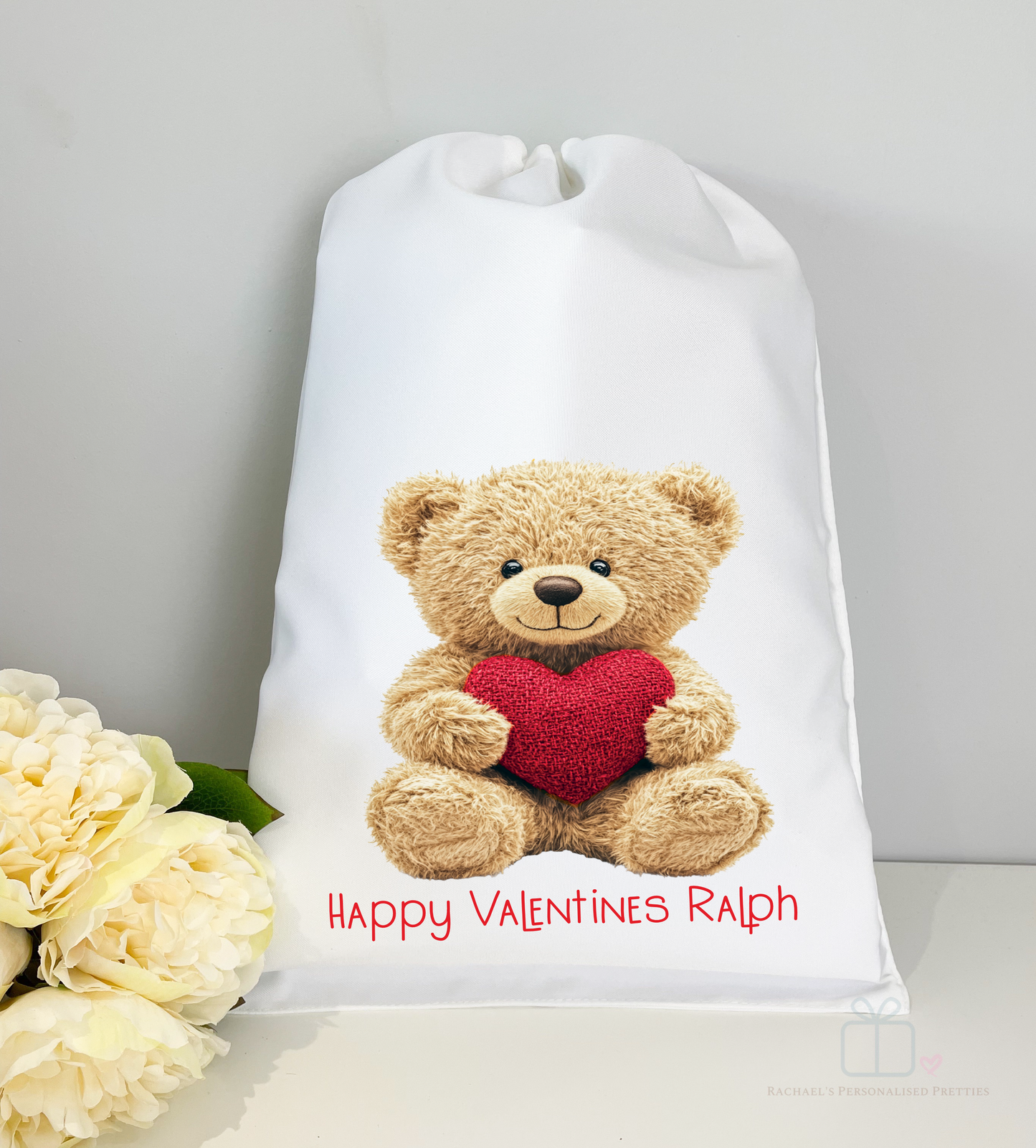 Personalised Valentine’s Boy or Girl Real Teddy Sack – A3 Gift Bag