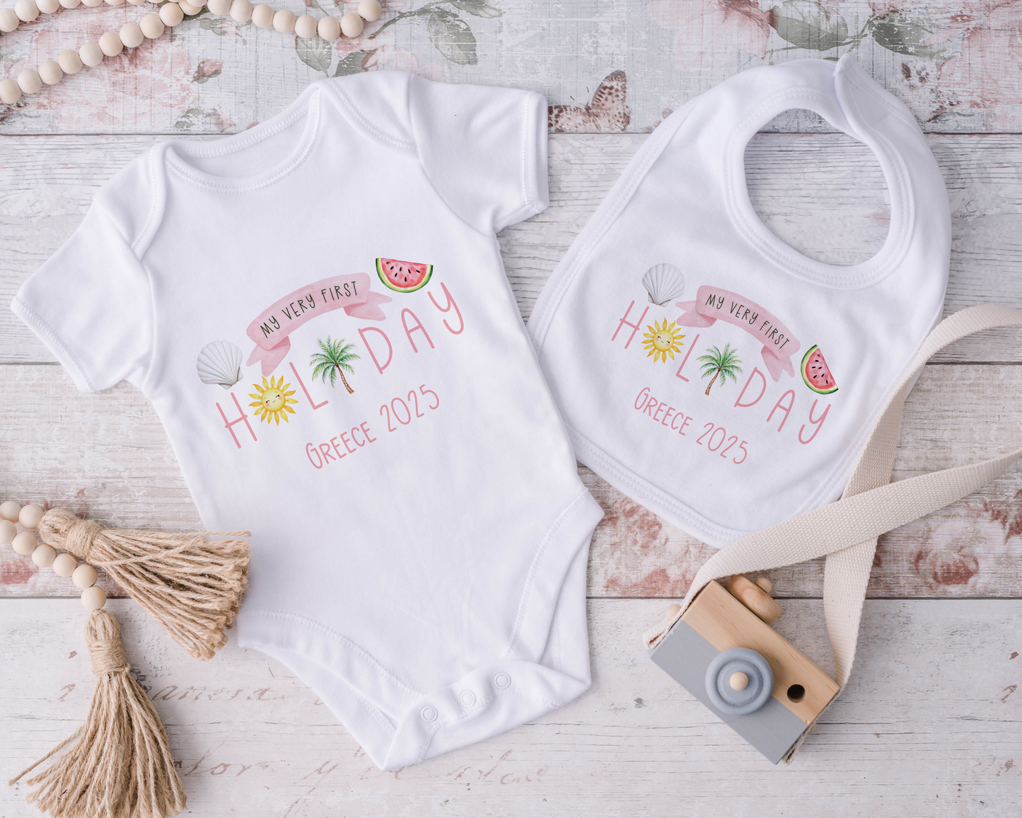 Personalised My Very First Holiday Outfit in Blue or Pink