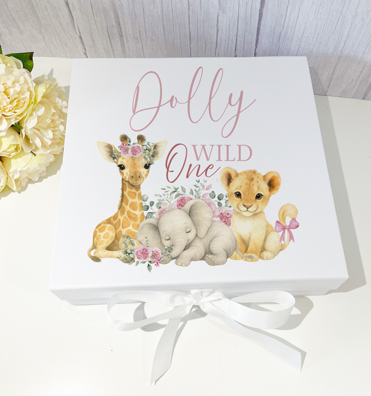 Safari Wild Birthday Keepsake Gift Boxes & Cards - Pink