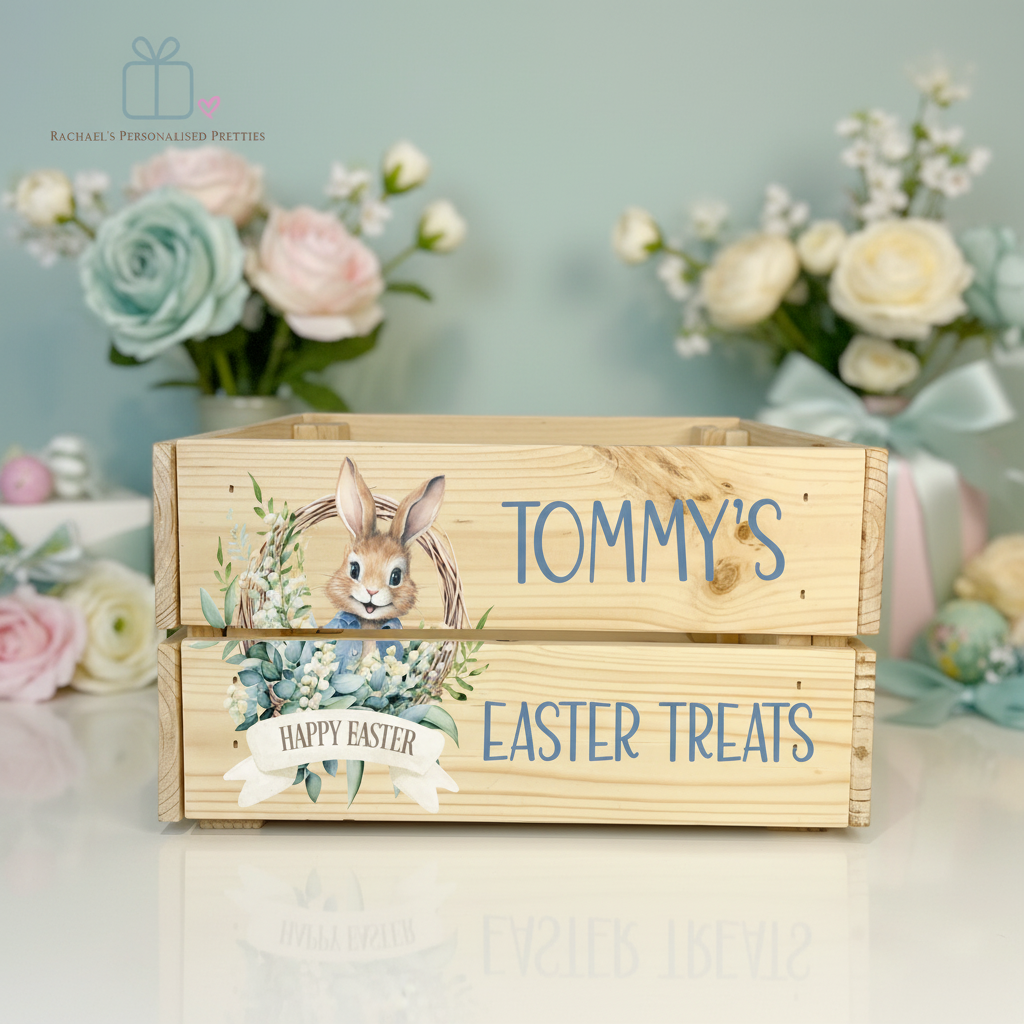 Blue Easter crate with professional background