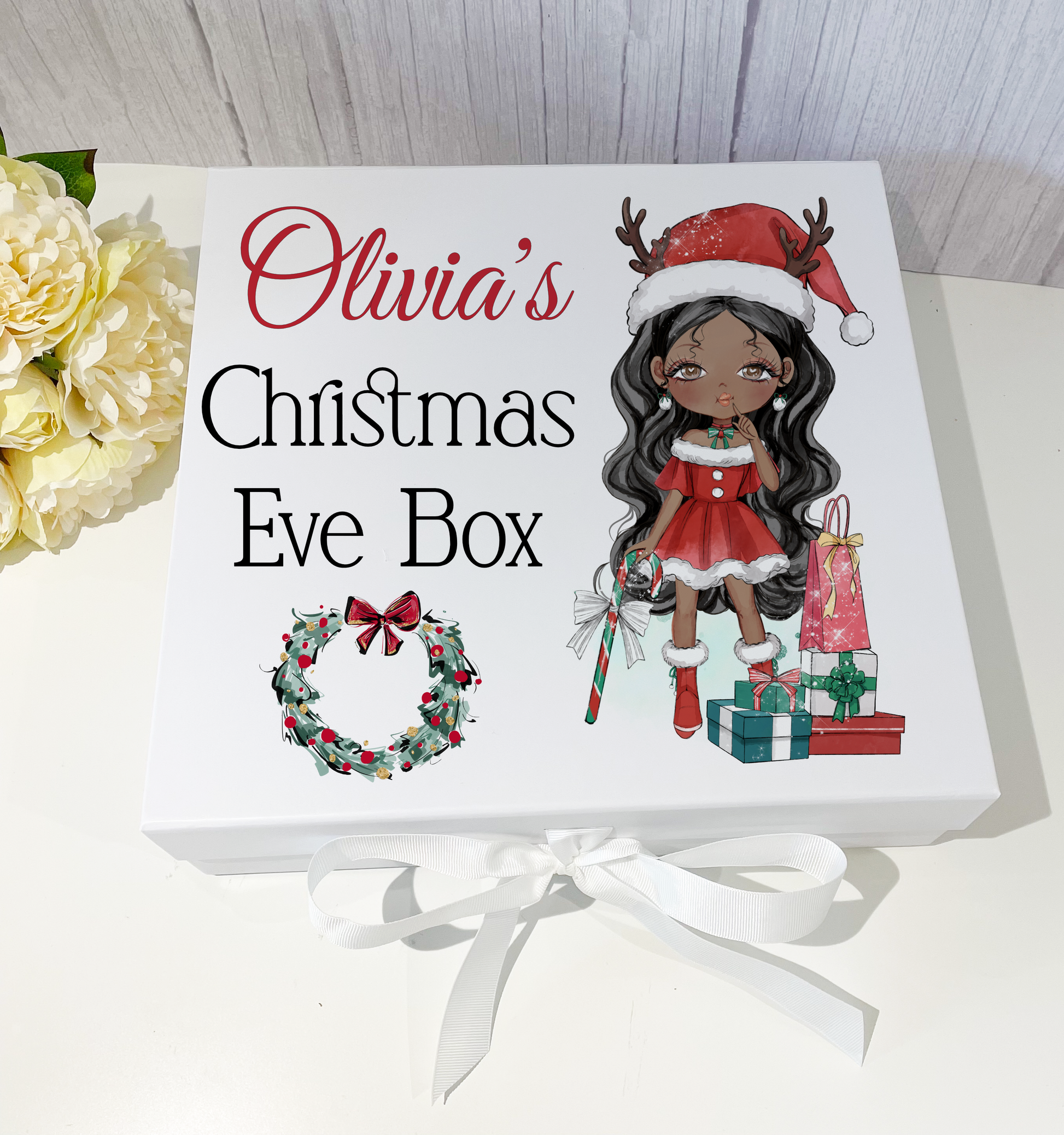 Reindeer Girl Christmas Eve Box with ribbon tie  image 1