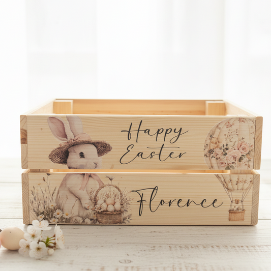 Happy Easter Personalised Wooden Crate - Bright Etsy Thumbnail