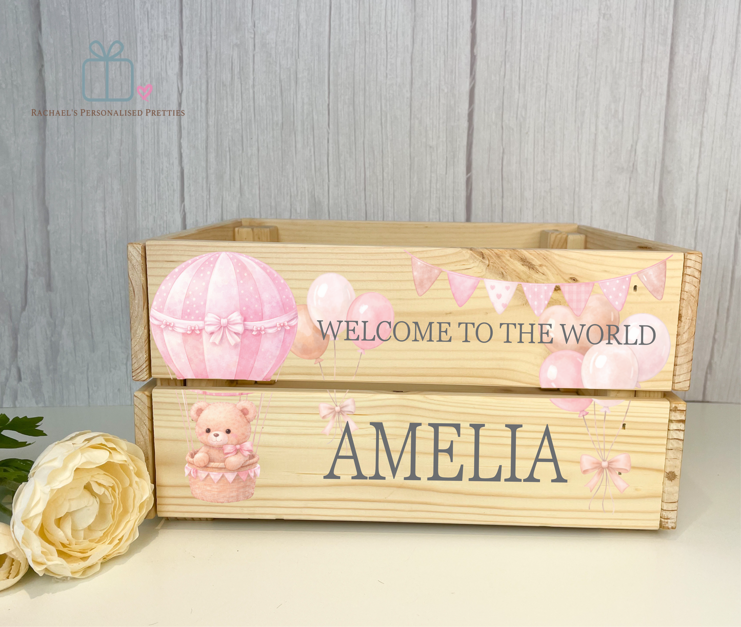 Pink New Baby Gift Crate